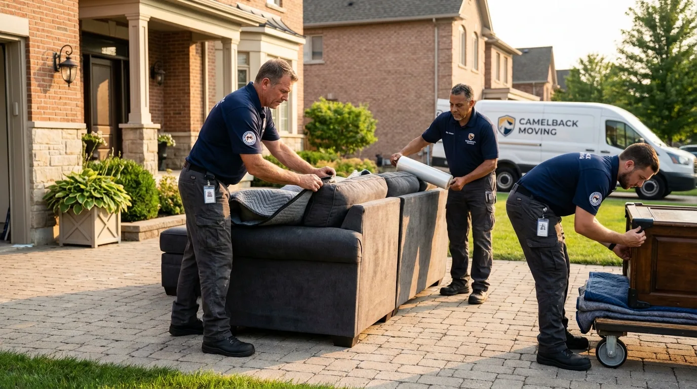 Large estate moving crew wrapping furniture in Saint Clair Shores, MI