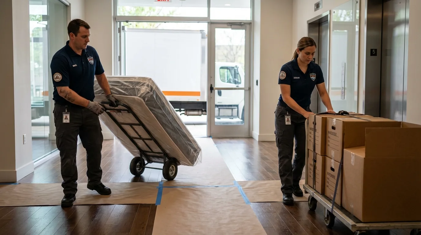 Professional apartment movers loading elevator in Saint Clair Shores, MI